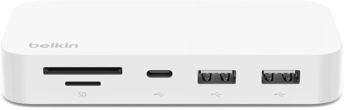 Belkin USB-C 6-in-1 Multiport Hub with Mount, USB-C Docking Station with MicroSD Card Reader, Powered USB Hub, Compatible with MacBook, Chromebook, iMac, PC, and Other USB-C Devices - White