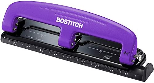 Bostitch Office EZ Squeeze Reduced Effort 3-Hole Punch, 12 Sheets, Purple