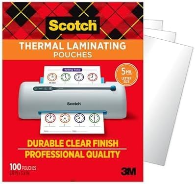 Scotch Thermal Laminating Pouches,Clear,5 mil,Laminate Business Cards,Small Banners,Essays,Office or School Supplies,Fits Letter Size 8.9x11.4 in Paper,(Pack of 600)