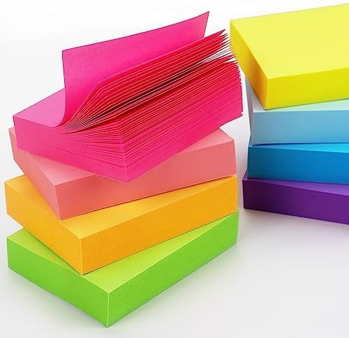 Winner Aura Sticky Notes 1.5x2 inch Bright Colors Self-Stick Pads 8 Pads/Pack 100 Sheets/Pad Total 800 Sheets