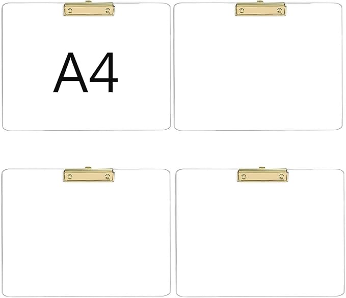 JIARI 4 Pack Clear Acrylic Office Clipboard A4 Letter Size 9.06" x 12.6" (Gold Horizontal 4 Pack)