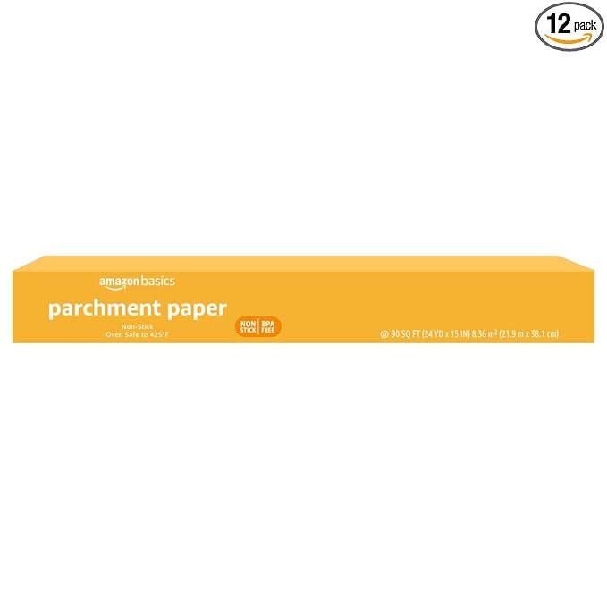 Amazon Basics Non-Stick Parchment Paper for Baking,Cooking,Oven Safe,15 inches,90 Sq Ft Roll,(Pack of 12)