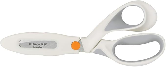 Fiskars SoftGrip PowerCut Fabric and Mixed Media Scissors - 8" Heavy Duty Scissors for Fabric, Cardboard, Cork, Decorative Metal and Foam Cutting with Serrated Blade Edge - White