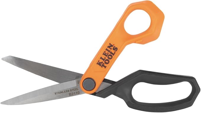 Klein Tools B2110 Heavy Duty Scissors, Multipurpose Offset Utility Shears for Cutting Cardboard, Leather, Carpet and More, Stainless Steel, 10-Inch