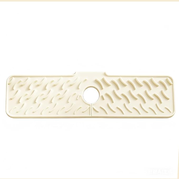 24" x 5.9" Silicone Faucet Mat for Kitchen Sink – Quick‑Drying Stone Splash Guard & Drip Tray, 0.67" Thick, Beige
