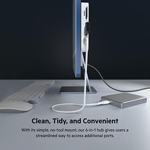Belkin USB-C 6-in-1 Multiport Hub with Mount, USB-C Docking Station with MicroSD Card Reader, Powered USB Hub, Compatible with MacBook, Chromebook, iMac, PC, and Other USB-C Devices - White