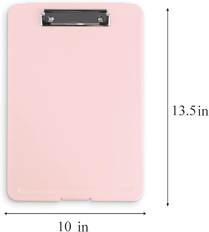 Clipboard with Storage Slim Folding for Nursing, Teachers, Coaches & Office, Plastic Heavy Duty with Pen Holder (9.5” x 13.5”) (Light Pink)