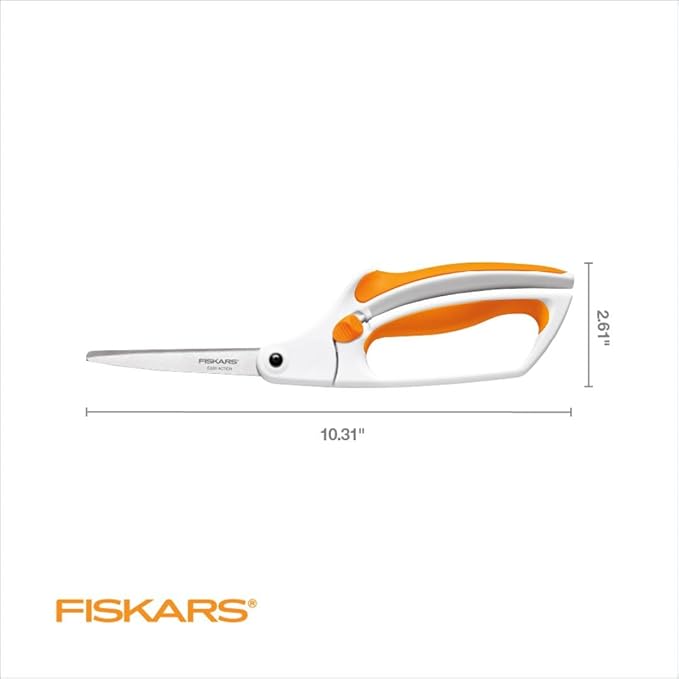 Fiskars Premier No. 8 Easy Action Scissors - 10" Spring Action Fabric and Craft Scissors - Arts and Crafts - Orange/White