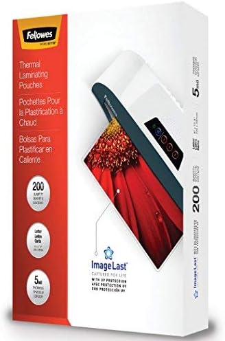 Fellowes Thermal Laminating Pouches, ImageLast, Jam Free, Letter Size, 5 Mil, 200 Pack (5245301)