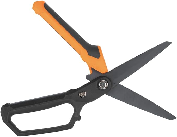 Klein Tools T2111 Titanium-Coated Professional Scissors, High Leverage Stainless Steel Shears, Serrated Blades, Cuts Heavy Duty Material, 10-Inch