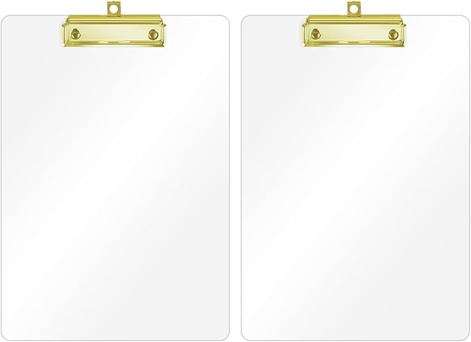 Honagu Acrylic Clear Clipboards, 8.5x11 Plastic Clipboard with Gold Strong Clip Hidden Hanging Hole, A4 Letter Size Clipboards for Nurses, Doctors, Art Student, Teachers,School & Office Supplies, 2PC