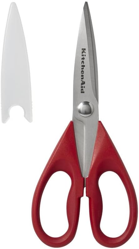 KitchenAid All Purpose Kitchen Shears with Protective Sheath Durable Stainless Steel Scissors, Dishwasher Safe, Soft Grip Comfort Handle, 8.72 Inch, Red