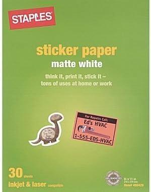 Staples Matte White Sticker Paper 8.5 X 11 (60 Sheets)