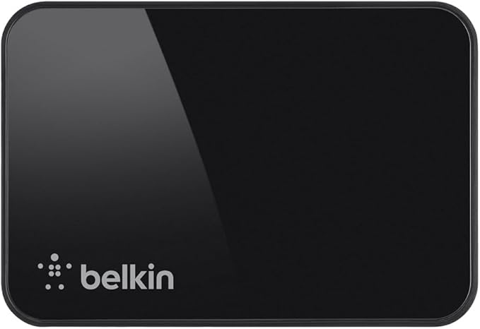 Belkin 4-Port USB 3.0 Hub – SuperSpeed Powered Station with 5 Gbps Data & Charging, Compact Desktop Adapter for Laptops, iPhone Chargers, Printers, Storage Devices – Black