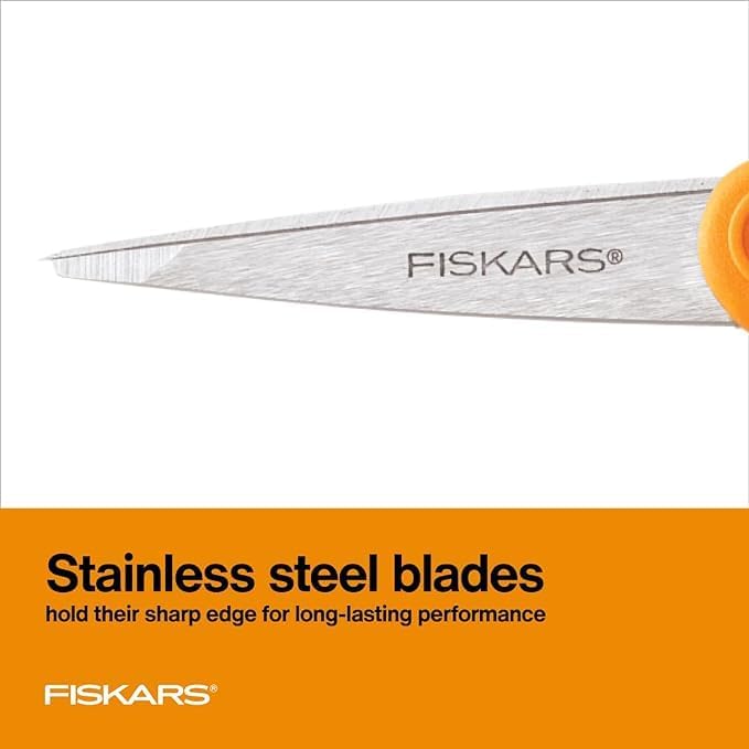 Fiskars Premier No. 5 Micro-Tip Orange-Handled Fabric Scissors, Double Loop Handle, Sewing and Craft Scissors, Orange