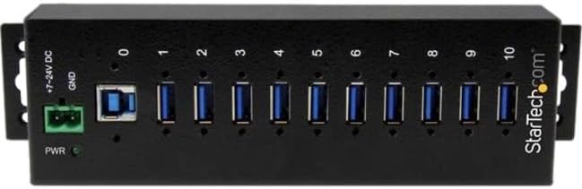 StarTech.com 10-Port USB 3.0 Hub - 5Gbps - Metal Industrial USB-A Hub with ESD & Surge Protection - Din Rail, Wall or Desk Mountable - TAA Compliant USB Expander Hub (ST1030USBM)