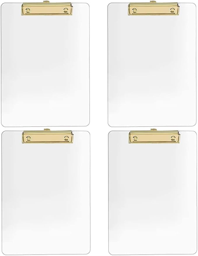 JIARI 4 Pack Clear Acrylic Office Clipboard A4 Letter Size 8.6" x 12.2" (Gold 4 Pack)