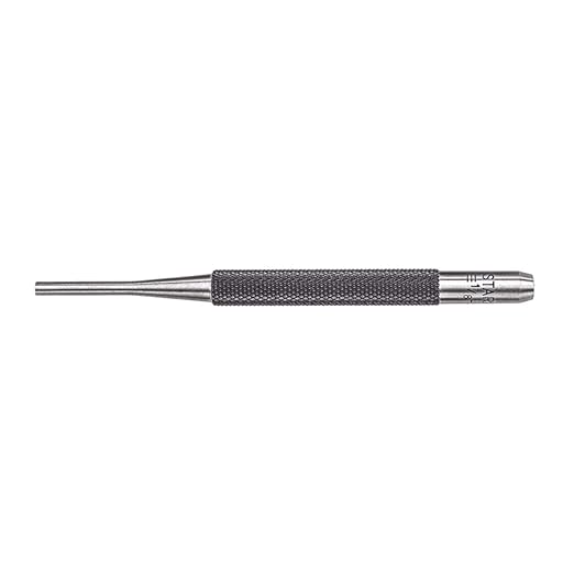 Starrett Drive Pin Punch with Knurled Grip for Driving Pins Into or Out of a Workpiece - Hardened and Tempered Steel, 4" Length, 1/8" Diameter - 565C, Brass Material, Loaded Style