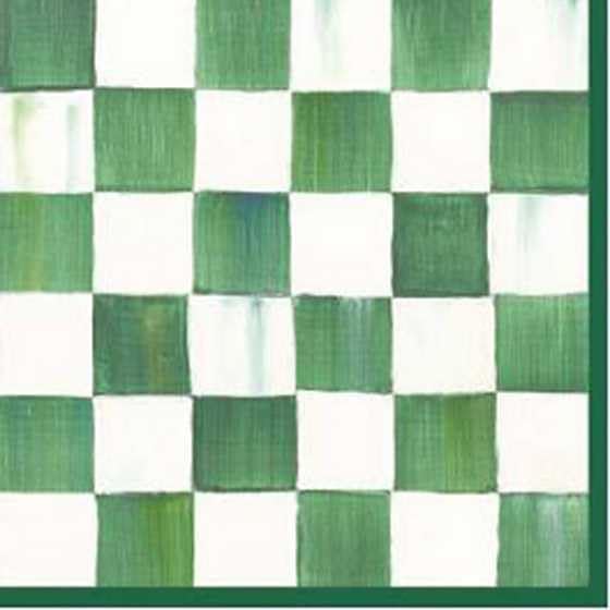 MACKENZIE-CHILDS Pack of 20 Cocktail Paper Napkins, Decorative Napkins for Parties, Green-and-White Emerald Check