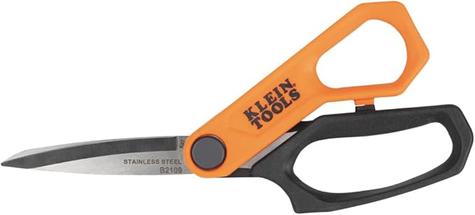 Klein Tools B2109 Heavy Duty Scissors, Multipurpose Utility Shears for Cutting Fabric, Cardboard, Plastic, Metal and More, Stainless Steel, 9-Inch