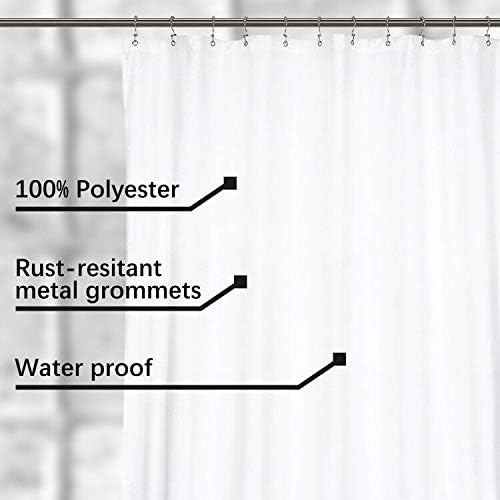 N&Y HOME Waterproof Fabric Clawfoot Tub Shower Curtain 180 x 70 inch All Wrap Around, 36 Hooks Included, Breathable Fabric, Machine Washable, White, 180x70