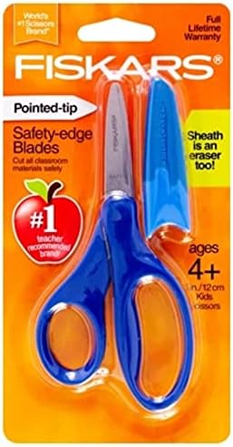Fiskars Pointed-tip Safety-edge Blade Scissors with Sheath/Eraser Navy blue