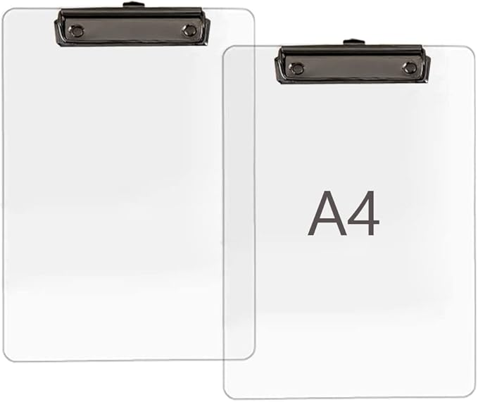 JIARI 4 Pack Clear Acrylic Office Clipboard A4 Letter Size 8.6" x 12.2" (Black 4 Pack)