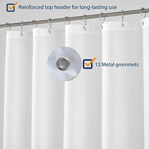 N&Y HOME Longer Shower Curtain Liner Fabric 72 x 75 inches, Hotel Quality, Washable, White Spa Bathroom Curtains with Grommets, 72x75
