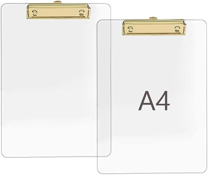 JIARI 2 Pack Clear Acrylic Office Clipboard A4 Letter Size 8.6" x 12.2" (Gold)