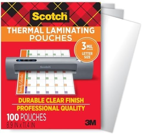 Scotch Thermal Laminating Pouches, for Use with Thermal Laminators, 8.9 x 11.4 Inches, Letter Size Sheets, 100-Count (Pack of 6)