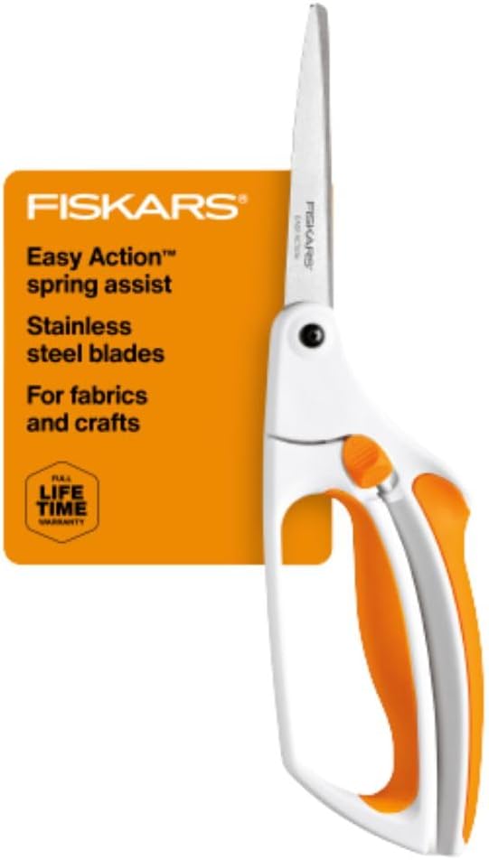 Fiskars Premier No. 8 Easy Action Scissors - 10" Spring Action Fabric and Craft Scissors - Arts and Crafts - Orange/White