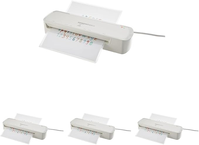Amazon Basics 9-Inch Thermal Laminator Machine with Quick Warm-Up,2 Heat Settings,Jam Release for Documents and Photos,White,(Pack of 4)