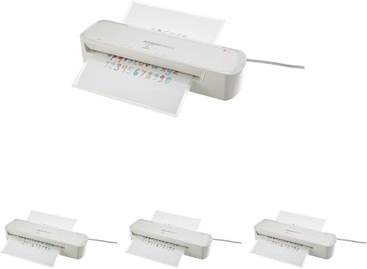 Amazon Basics 9-Inch Thermal Laminator Machine with Quick Warm-Up,2 Heat Settings,Jam Release for Documents and Photos,White,(Pack of 4)