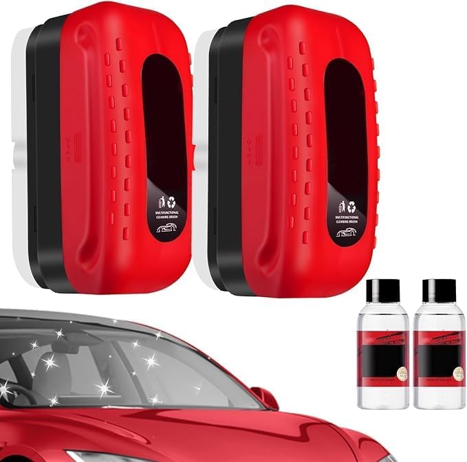 Car Glass Oil Film Cleaner, Hydrophobic Glass Coating for Windshield Improves Clarity and Visibility, Universal Car Glass Oil Film Removal Anti-rain Mist Cleaning Wipes Brush for All Vehicles (2Set)