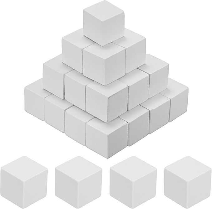 50-Pack DIY Wooden Cube, 1 Inch(2.5 Cm) Colored Natural Wood Blocks for Crafts Making Puzzle Games/Wedding/Home Decor/Dice/Building, Square Blank Block [White]