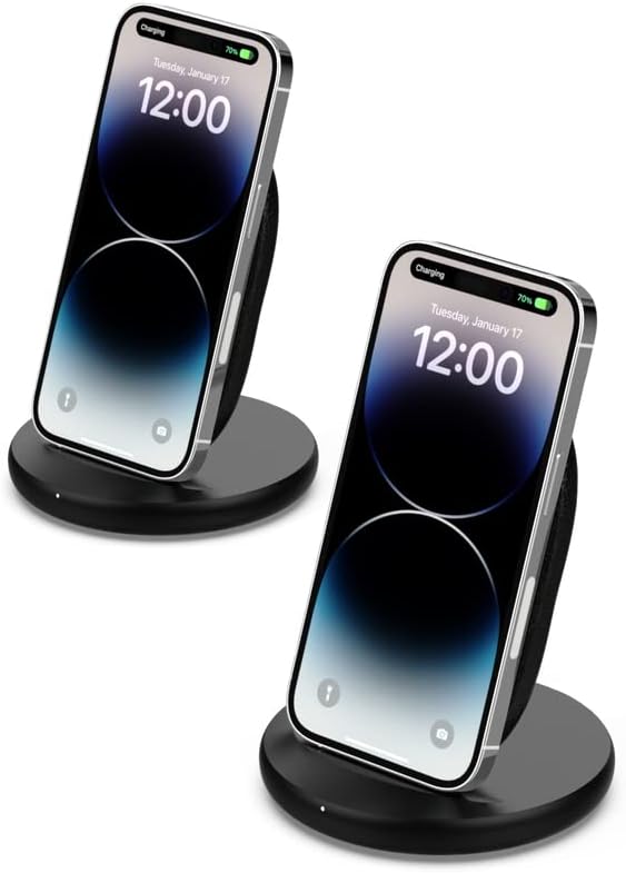 Belkin Quick Charge Wireless Charging Stand - 15W Qi-Certified Charger Stand for iPhone, Galaxy, Pixel & More, Charge While Listening to Music, Video Streaming, & Video Calling - Black 2-Pack (No PSU)