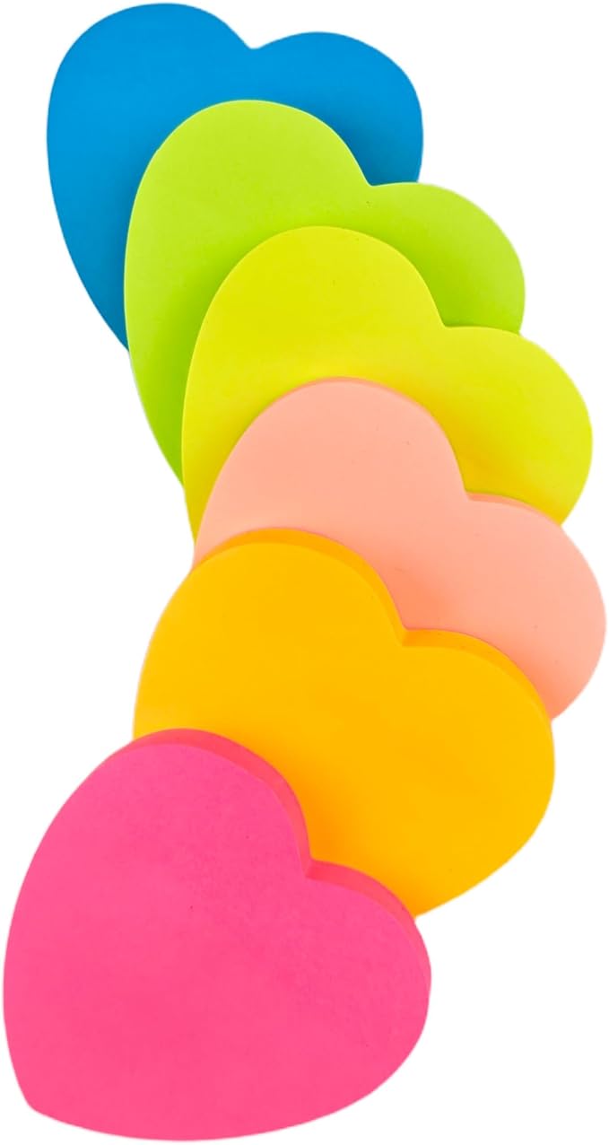 Heart Sticky Notes - 6 Pads Valentines Gifts | Valentines Party Favors Supplies for Women - Post Notes Stickers for Galentines - Teacher Must Have Desk Accessories for Classroom Office,80 Sheets/Pad