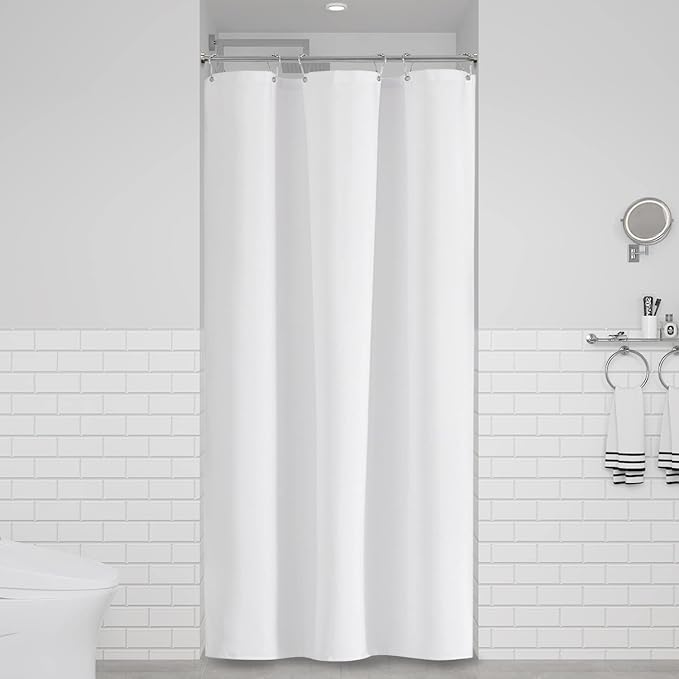 BTTN Stall Fabric Shower Curtain - 36 Inches Linen Textured Heavy Duty Small Cloth Shower Curtain Set with 6 Plastic Hooks, Narrow Hotel Luxury Weighted Shower Curtains for Bathroom - W36 xH72, White