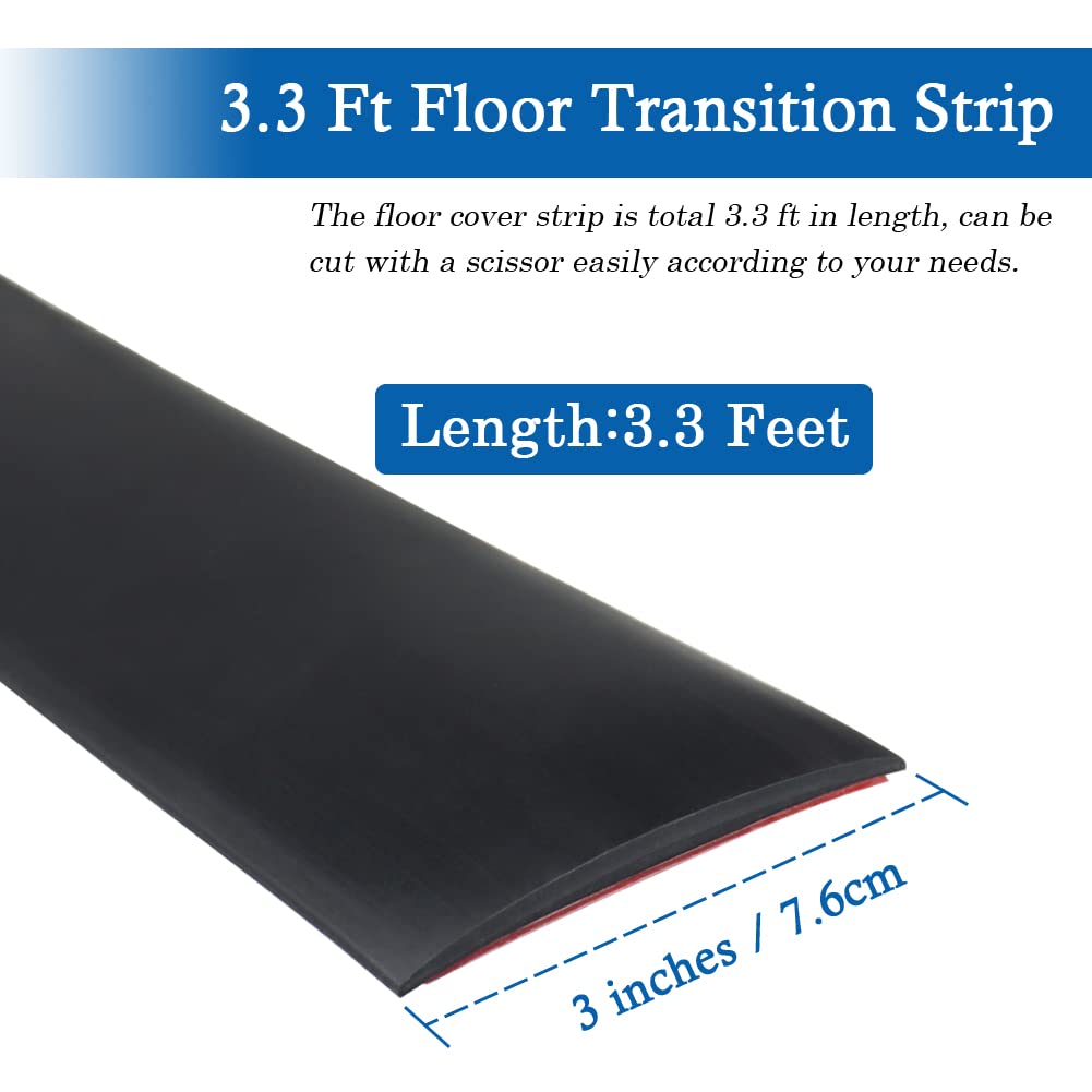 Floor Transition Strip Self Adhesive Floor Cover Strips Laminate 3" Wide Vinyl Flat Divider Transitions (7.5cm, 3.3Ft, Black)