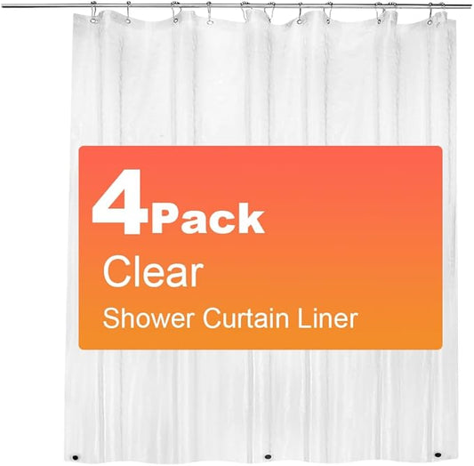 4 Pack PEVA Plastic Shower Curtain Liner Premium Light Weight 72" x 72" Clear Bathroom Shower Showroom Curtain Liner with Rustproof Metal Gromments and Weighted Magnet