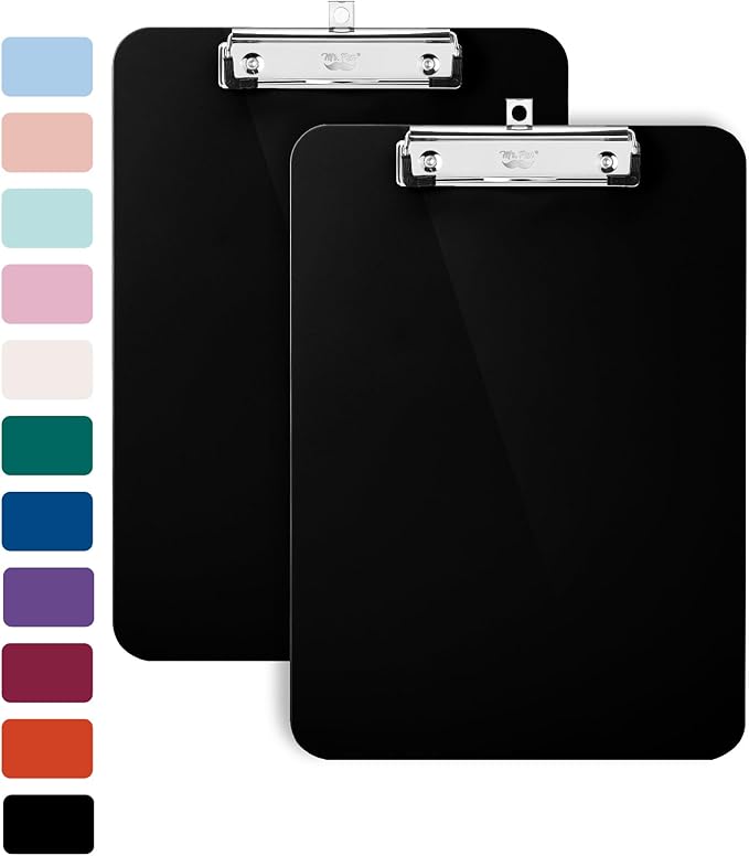 Mr. Pen- Plastic Clipboard, 12.5" x 9", 2 Pack, Black Clipboard Plastic, Low-Profile Metal Clip with Retractable Hanging Hole