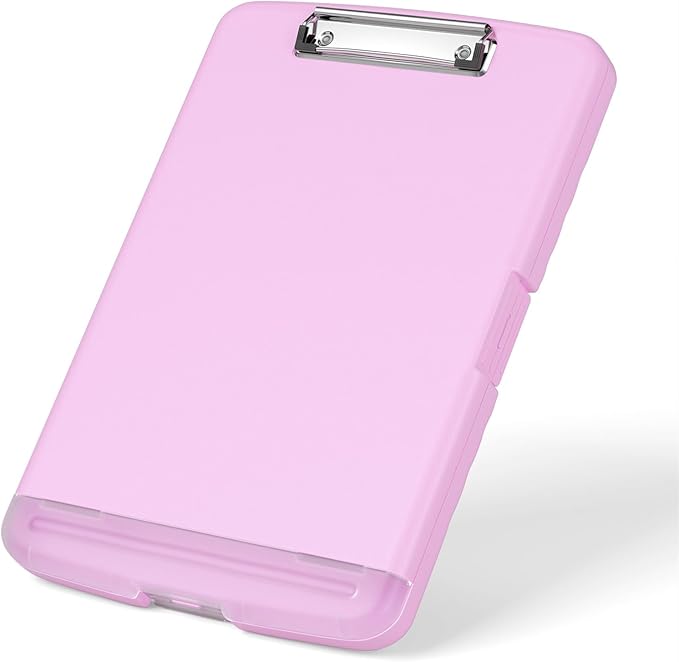 Rimilak Plastic Clipboard with Storage, 8.5 x 11 High Capacity Folio Nursing Case with Pen Holder, Size 14.2 x 9.6 x 1.2″ Folder Side-Opening for Classroom, Teacher, Smooth Writing, Pale Pink