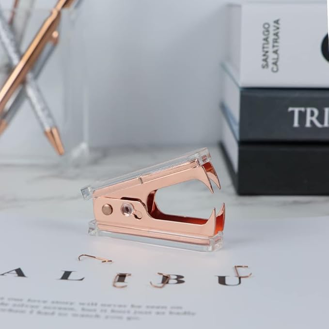 NatSumeBasics Clear Acrylic Staple Remover 2pcs Rose Gold Cute Staple Stapler Removers Staples Puller Tool for Home Office School Desk Accessories (2 Rose Gold)