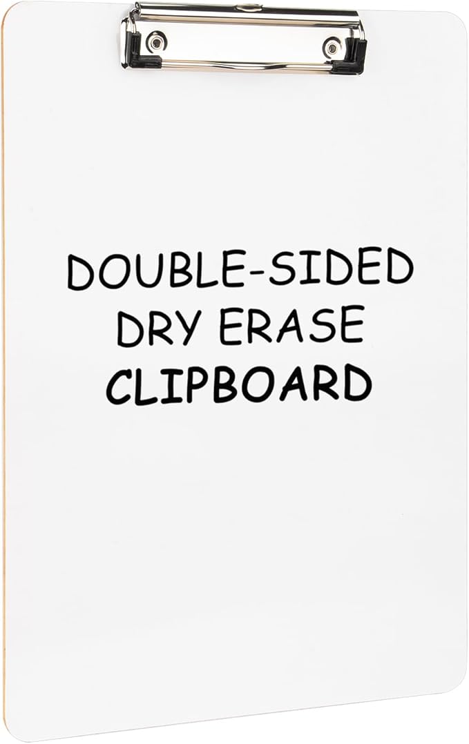 Dry Erase Wood Clipboard, Hardboard Clip Board 8.5x11 for Classroom, Students, Kid, Size 9" x 12.5", Double-Sided White Board, with Low Profile Clip, Office & School Supply