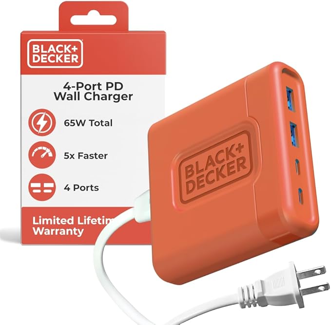 BLACK+DECKER USB C Fast Charger 65W 4 Port Type USB C Charging Station Hub Block TypeC Wall Charger Power Strip Adapter Plug 2 USBC 2 USBA for iPad iPhone 17 16 15 14 Pro Max Pixel Note Galaxy, Coral