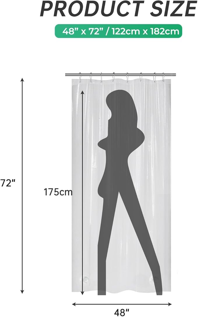 AmazerBath 48x72 Shower Curtain Stall, Small Shower Curtain for Shower Stall, Clear Bathroom Curtain Plastic, Thick PEVA Bathroom Accessories with 2 Clear Weighted Stones and 8 Grommet Holes