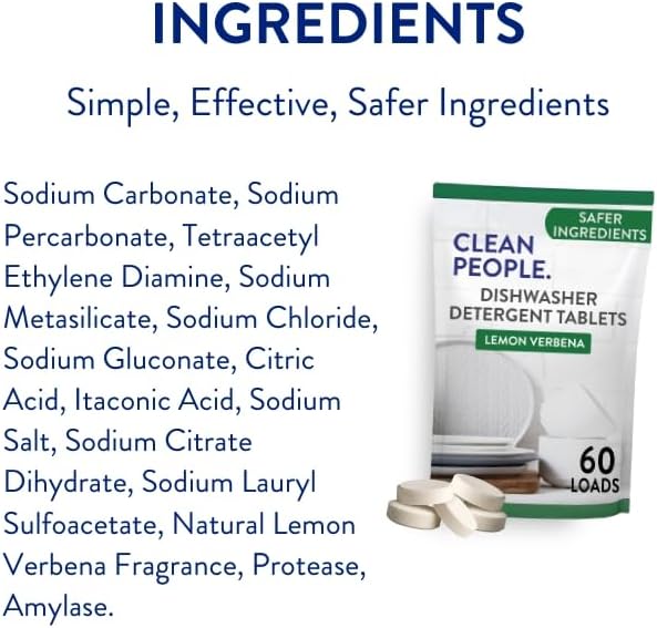 The Clean People Dishwasher Tablets - Cuts Grease & Rinses Sparkling Clean - Residue-Free - Phosphate Free Dishwashing Tablets (60 Count, Lemon Verbena)