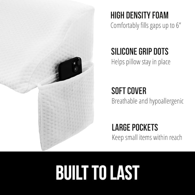Gorilla Grip Headboard Gap Pillow and Bed Sheet Straps, Headboard Gap Pillow Size Queen, Dense Foam Wedge, Sheet Fasteners 4 Pack, Adjustable Elastic with Metal Clips, Both in White, 2 Item Bundle