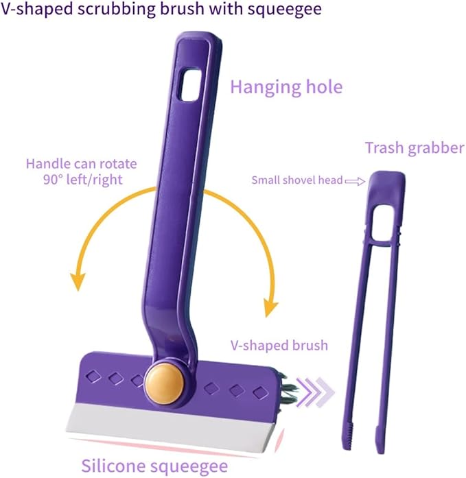 Lightweight Scraper Cleaning Brush with Hard Bristles and Built-in Garbage Holder, Multi-Surface Cleaner for Kitchen Sink, Bathroom Tub, Glass Stove Top, Tabletop, and Hard-to-Reach Floor Crevices