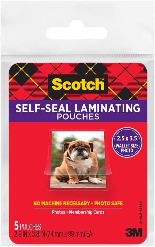 Scotch Self-Sealing Laminating Pouches, Gloss Finish, Wallet Size 2.5″ x 3.5″, 6 Packs of 5 (30 Total) – No Laminator Needed, Photo-Safe Clear Protective Sheets